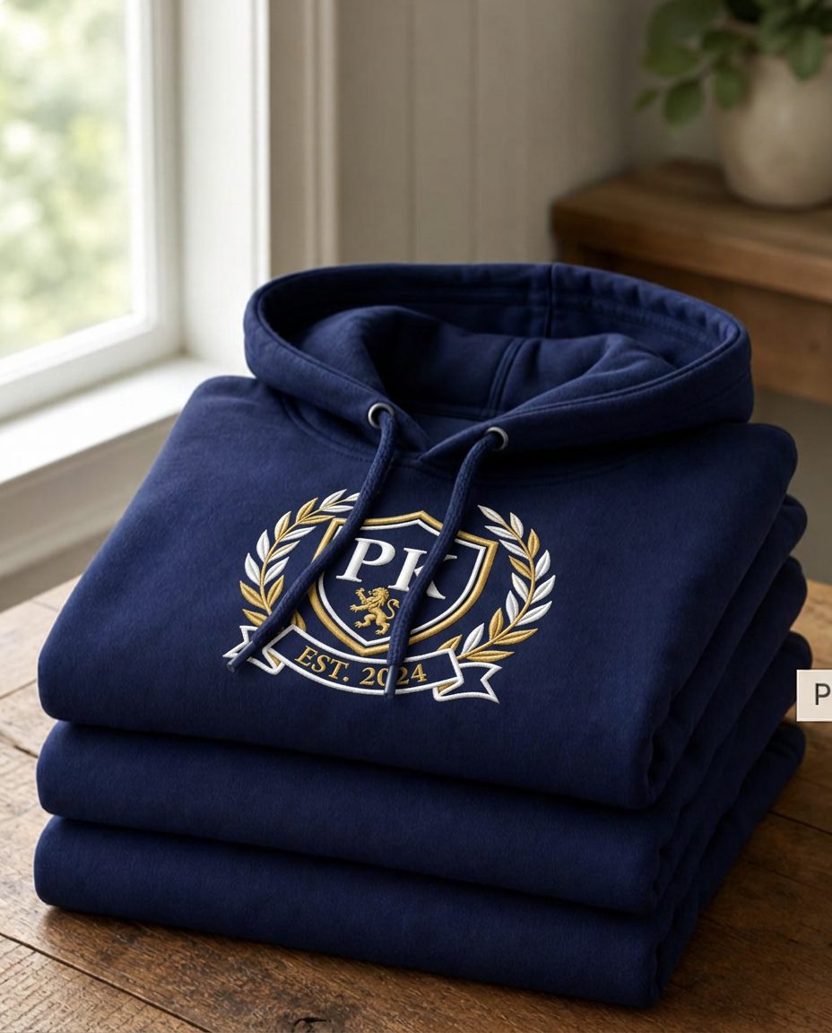 Stack of folded branded cotton hoodies in assorted colours ready for bulk delivery