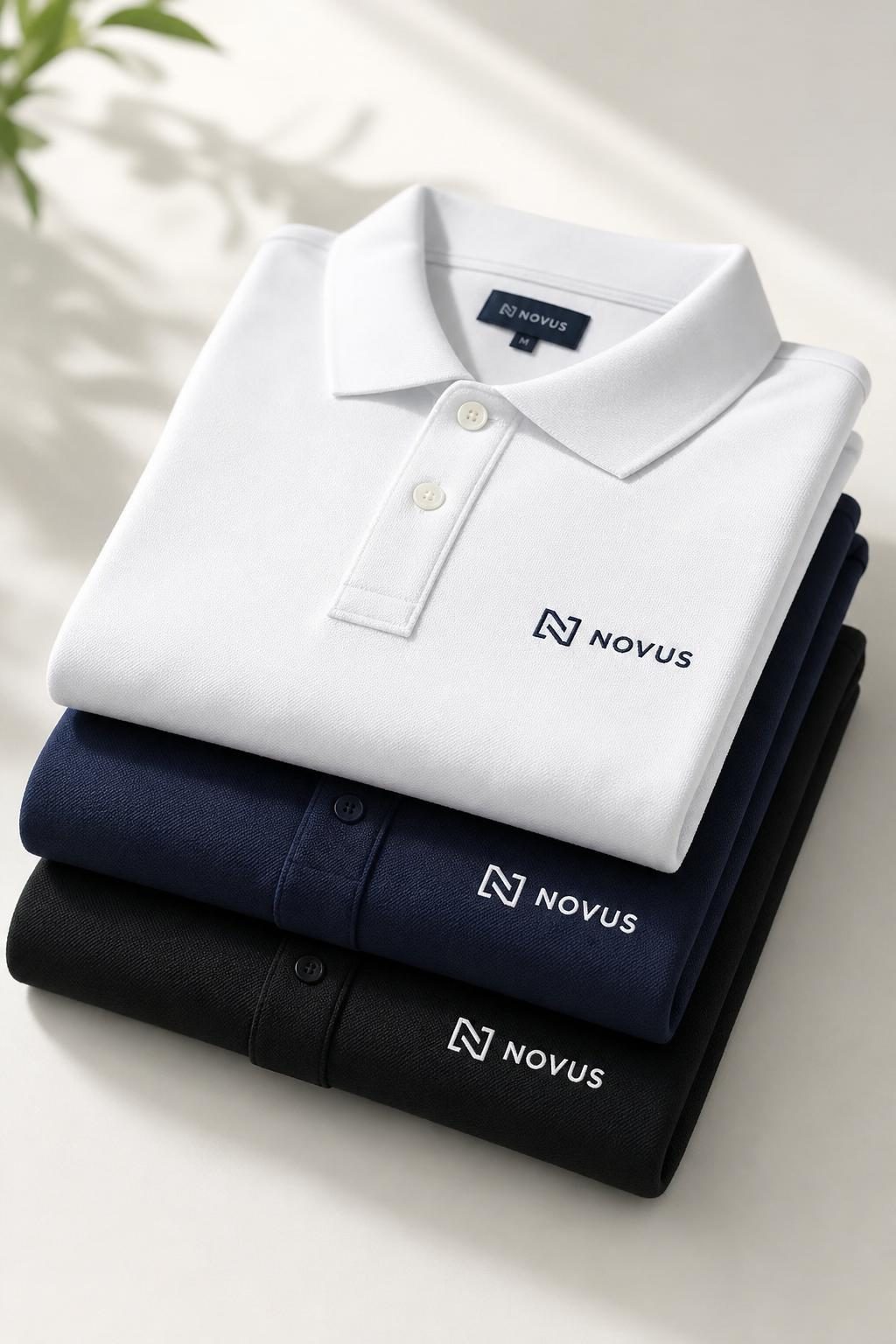 Neatly arranged ringspun cotton polo shirts in corporate colours